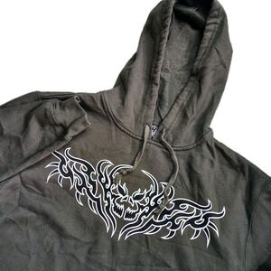 Hybrid Tees Graphic Hoodie Mens Large Green Tribal Skull Y2K Grunge Cyber